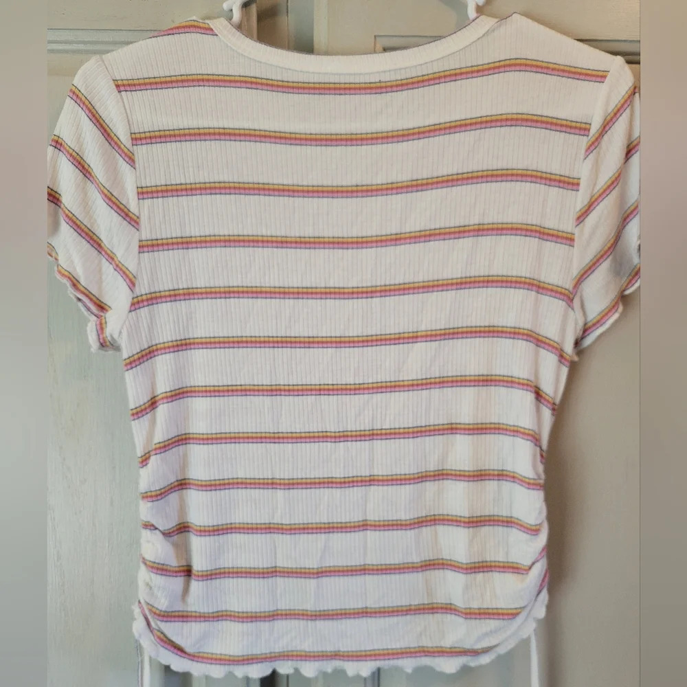 Pink Rose Ribbed Striped Crop Tee - Picture 2 of 5